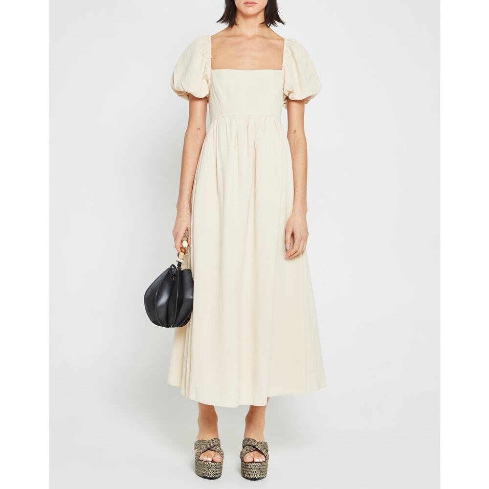 O.p.t Square-Neck Smocked Zeoli Midi Dress Puff Sleeves Cream Size XL NWT